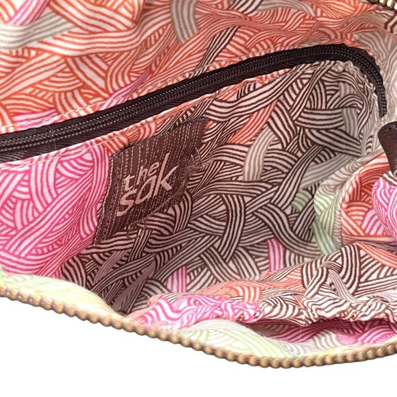 The Sak Striped Patchwork Leather Crossbody Bag Adjustable Strap Red Pink Teal - Picture 11 of 16